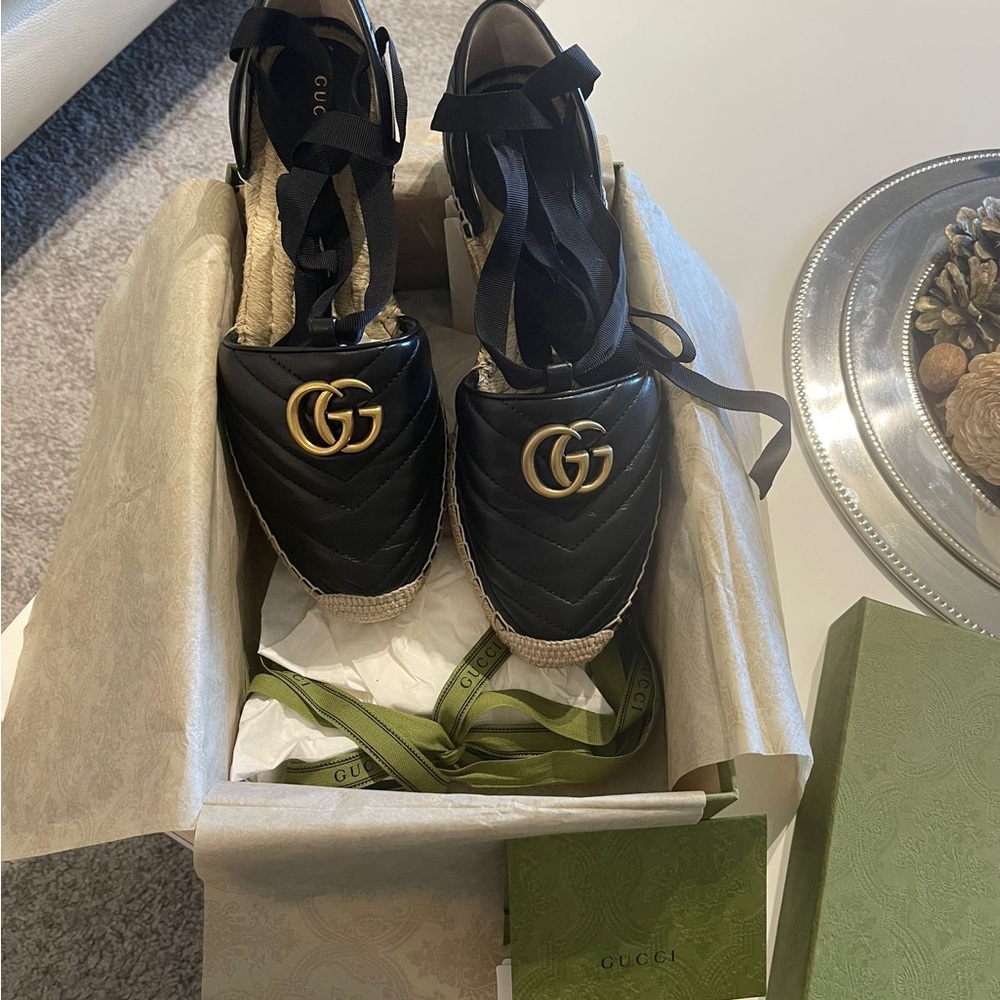Gucci Black Espadrilles with Gold Accents - Picture 14 of 15